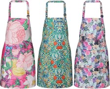 3 Pack Floral Kitchen Apron for Women Adjustable Cooking Apron with Pockets