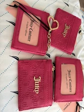 Juicy Couture Pink Flash Spring Fling Zip ID Card Case Heart Keychain NWT $35