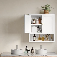 Bathroom Wall Storage Cabinet 2 Doors Cupboard Adjustable Shelves Vanity Unit