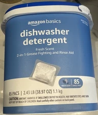 Amazon Basics Dishwasher Detergent Pacs, Fresh Scent, 85 Count New