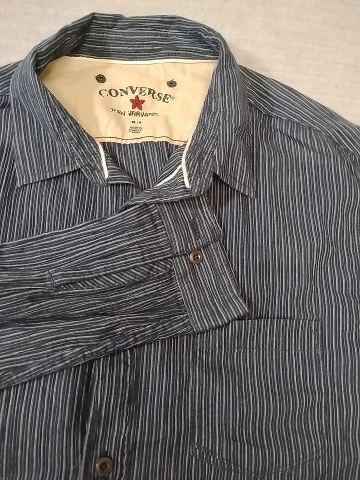 Converse John Varvatos Mens Button-Up Shirt Gray Blue Stripe Collar Cotton M - Image 3 of 4