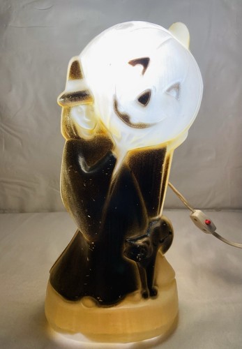 Vintage Halloween Blow Mold Witch Black Cat Pumpkin Decor General Foam Plastics - Picture 2 of 7