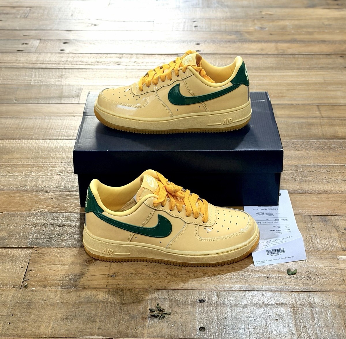 Nike Air Force 1 Low Patent Leather Topaz Gold IO4489-700 SIZE