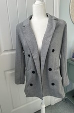 Black Tape Gray Double Breasted Blazer Jacket Collared Button Pockets M
