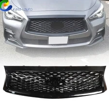 Glossy Black Mesh Front Bumper Upper Replacement Grille For Infiniti Q50 18-21