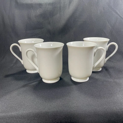Pottery Barn PB White Porcelain 4 1/2" Footed Coffee/Tea/Cocoa Mugs Set of 4