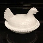 Vintage Indiana Glass Hen on Nest White Milk Covered Chicken Candy Dish 7”