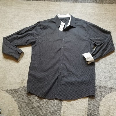 Sean John Dress Shirt Mens 17 36/37 Black White Dots Tailored Fit
