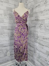 Zara Satin Wrap Strappy Midi Dress Paisley Print Purple Womens Xsmall