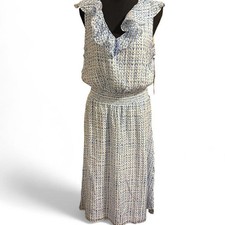 Vince Camuto blue and white dress with ruffle collar Size L 