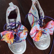JoJo Siwa Girls Glitter Rainbow High Top Sneakers Bow Lace Up Gray Pink Size 12