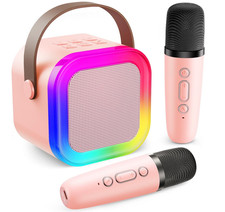 Kids Mini Karaoke Machine Portable Bluetooth Speaker with 2 Wireless Microphones