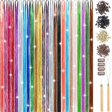 24 Colors Hair Tinsel Kit, 48 Inch 8600 Strands Glitter Tinsel Hair Extension...