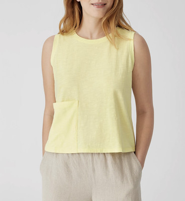 Eileen Fisher Women' Canary Organic Cotton Big Pocket Slub Crew Neck Tank Sz S