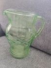 Vintage Anchor Hocking Uranium Glass Pitcher 8” Cris Cross Pattern
