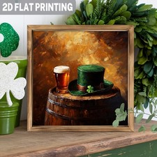 St. Patrick's Day Wooden Plaque Leprechaun Hat Beer Barrel Irish Rustic Wall Art