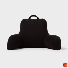 Room Essentials Faux Shearling Bed Rest Pillow - Black, Comfort Support for D...