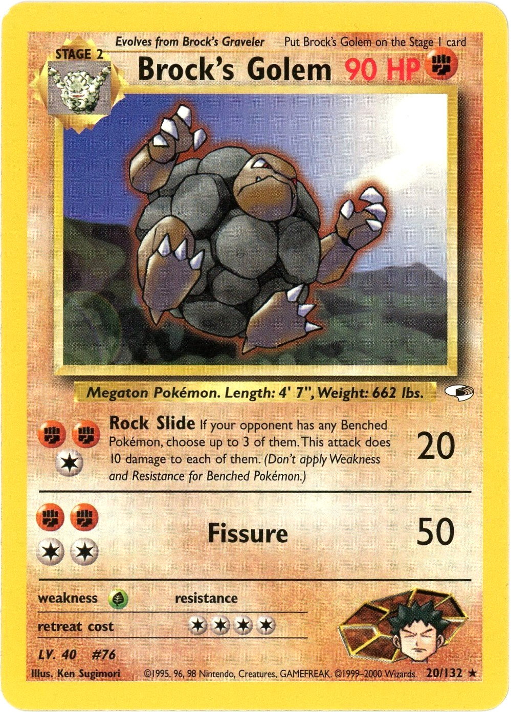 Brock's Golem (Rare) - 20/132 - Gym Heroes - Pokemon TCG - English - Vintage LP