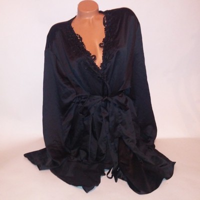 Flora Nikrooz Robe Kimono 3X Sleepwear Black Solid Embroidered