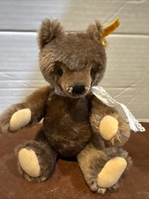 1977-1982 9" STEIFF TEDDY BEAR Dark Brown with Ear Button Tag