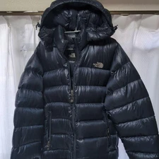 NORTH FACE Logo Hoodie Down Jacket Blouson Coat Men Size XL Navy 