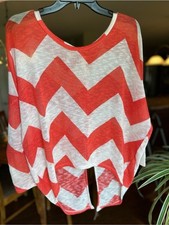 Moa Moa Coral & White Chevron Knit Top