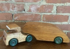 Authentic Vintage Handmade Wooden Toy Truck Cab With Teardrop Camper Handcrafted
