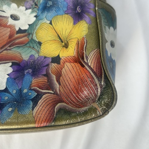 Anuschka Handtasche handbemalt Leder Hobo Schultertasche mittel Blumen gold - Bild 11 von 22