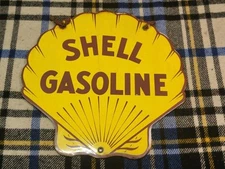 Vintage Shell Gasoline Porcelain Hanging Service Sign Service Station