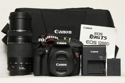 Canon EOS Rebel T5 18MP DSLR Camera w/18-55mm 75-300mm Lenses Shutter count 39
