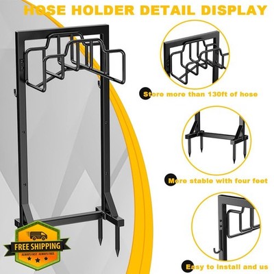 Skycarper Garden Hose Reel Holder Heavy Duty Metal Stand Deep Black