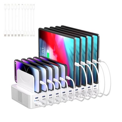 20-Port Charging Station 270W USB Fast Charger - Multi Device Dock with Cables