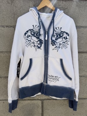Vintage Y2K Ed Hardy Christian Audigier Tiger Rhinestone Hoodie L
