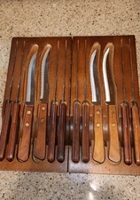 12 Vintage Robinson Stainless Steel Steak Knives with Wooden Handles