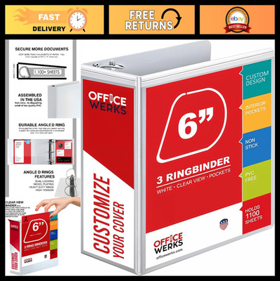 Heavy Duty 3 Ring Binder 6 Inch D-Ring, Large Capacity with Pockets for 8.5''x11''