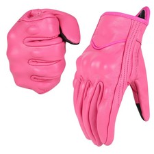 Shamofeng Women Pink Goatskin Leather Motorcycle Gloves Cruiser Motorbike Riding