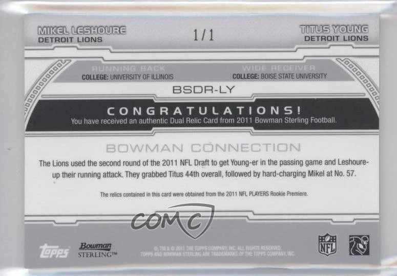 2011 Bowman Sterling Printing Plate Cyan 1/1 Mikel Leshoure Rookie RC x0y - Image 2 of 3