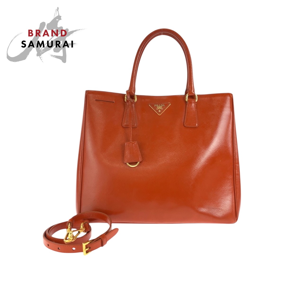 Prada Saffiano Galleria Orange Patent Leather 2-Way Shoulder Bag Handbag-image