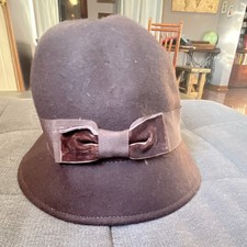 Vintage Trixie Brown Wool Cloche Hat Bow Accent Women One Size Fall/Winter