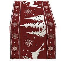 Christmas Table Runner 13x 108 Inches Long, Reindeer Snowflake Runner