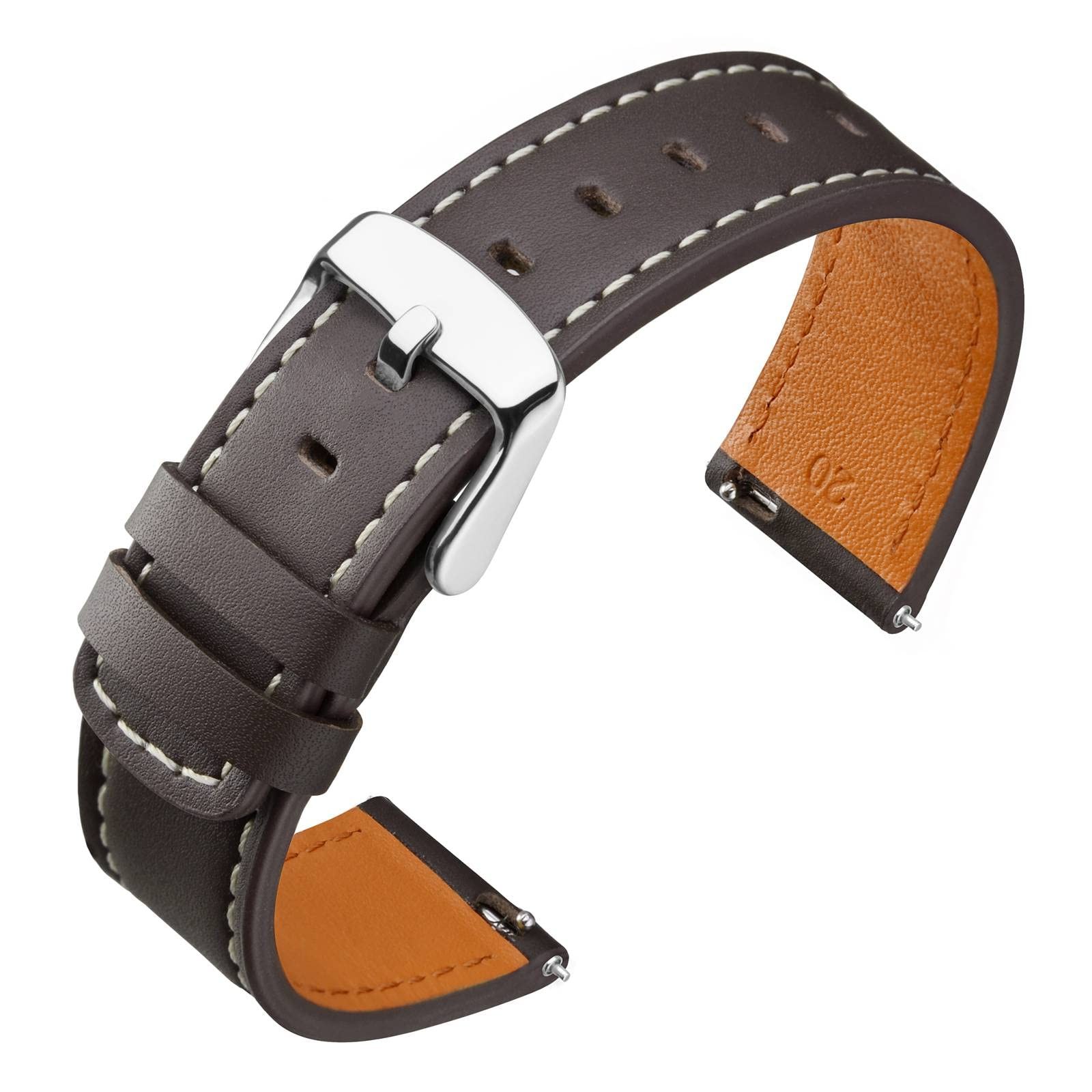 Bracelet de montre 22mm en cuir véritable noir à dégagement rapide