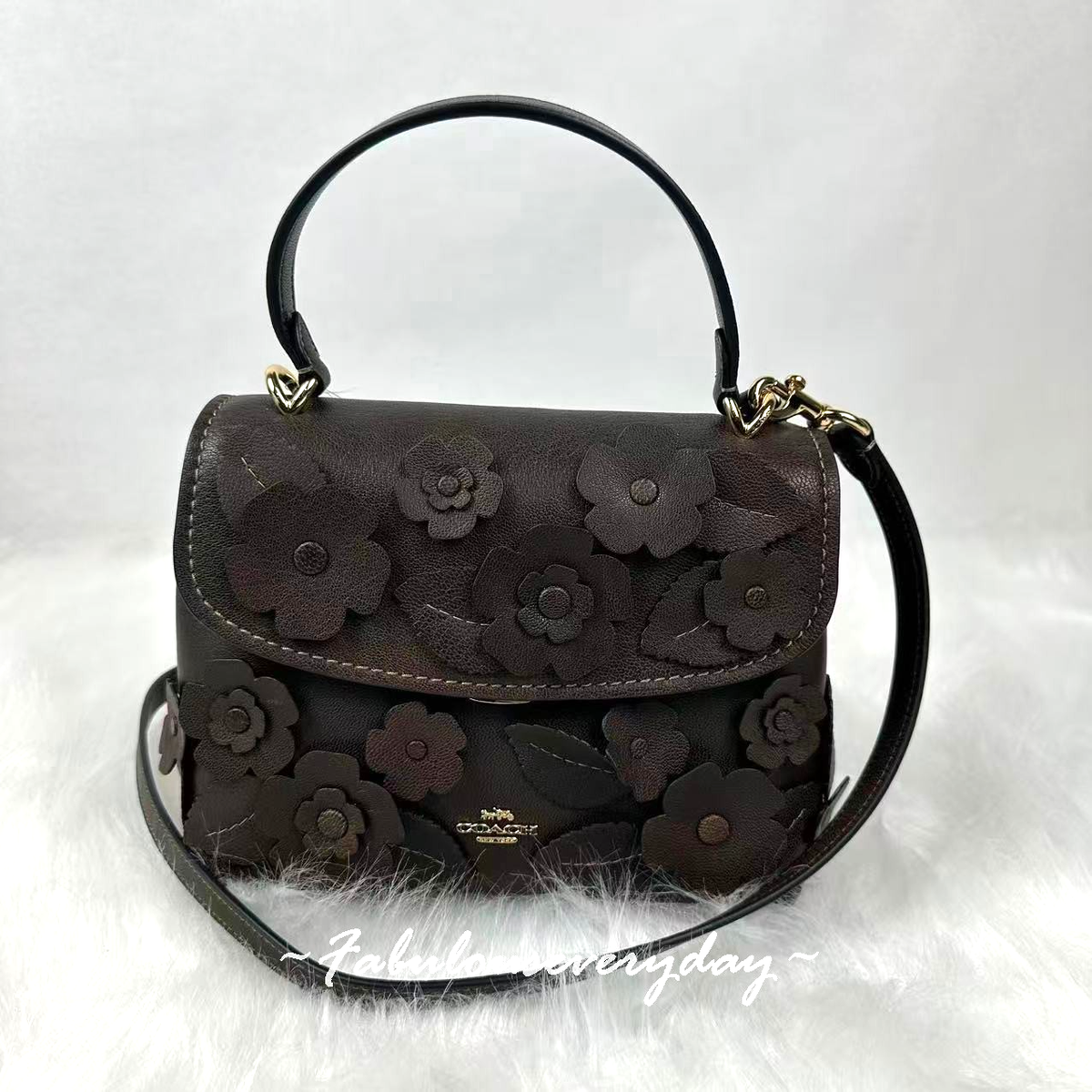 Coach Emory Top Handle Bag With Floral Applique In leather/Gold