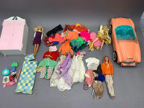 Vintage Lot of Barbies ,Clothes , Accessories & Car, See Video, Read Description
