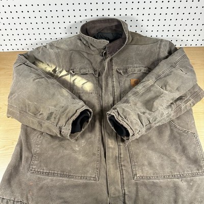Carhartt Jacket Men s XL Dark Brown Canvas Duck Quilted Lined C26 CHT **READ**