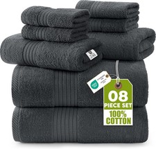 8 Piece Premium Towel Set 2 Bath 2 Hand  4 Washcloths 100 Ring Spun Cotton