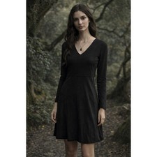 Old Navy Collection XS Black V-Neck Long Sleeve Fit & Flare Mini Dress Witchy