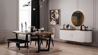 Esszimmer Set Besteht Aus Esstisch 4X StüHle Bank Anrichte Spiegel 8Tlg.