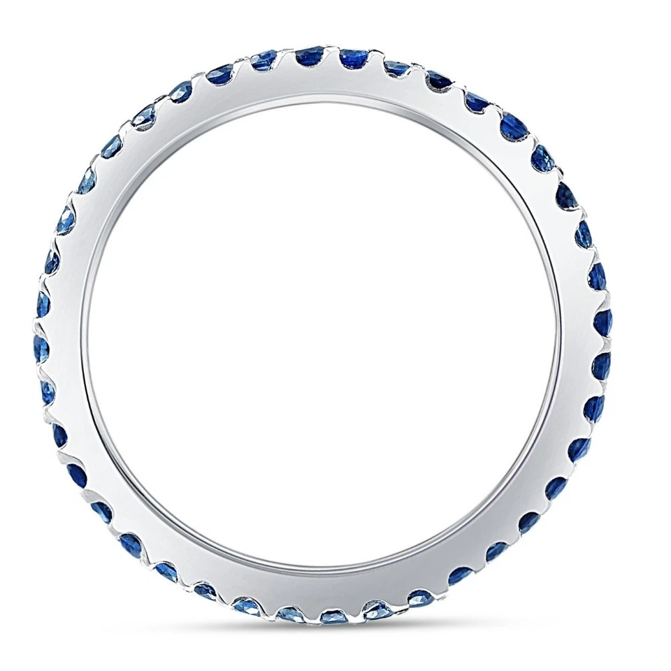 Anillo de eternidad de zafiro azul genuino de 3/4 quilates banda apilable oro blanco de 10 k Foto 2 de 4