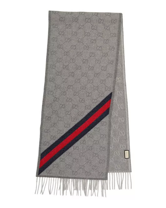 Foulard gris laine neuf avec étiquette Gucci Nikky GG logo imprimé fabriqué en Italie