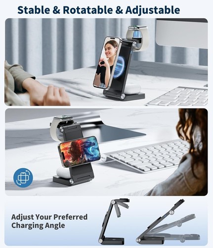 Magnetic Wireless Charger Stand Fast Charging for iPhone,iWatch, AirPods Pro/3/2 - Picture 7 of 13